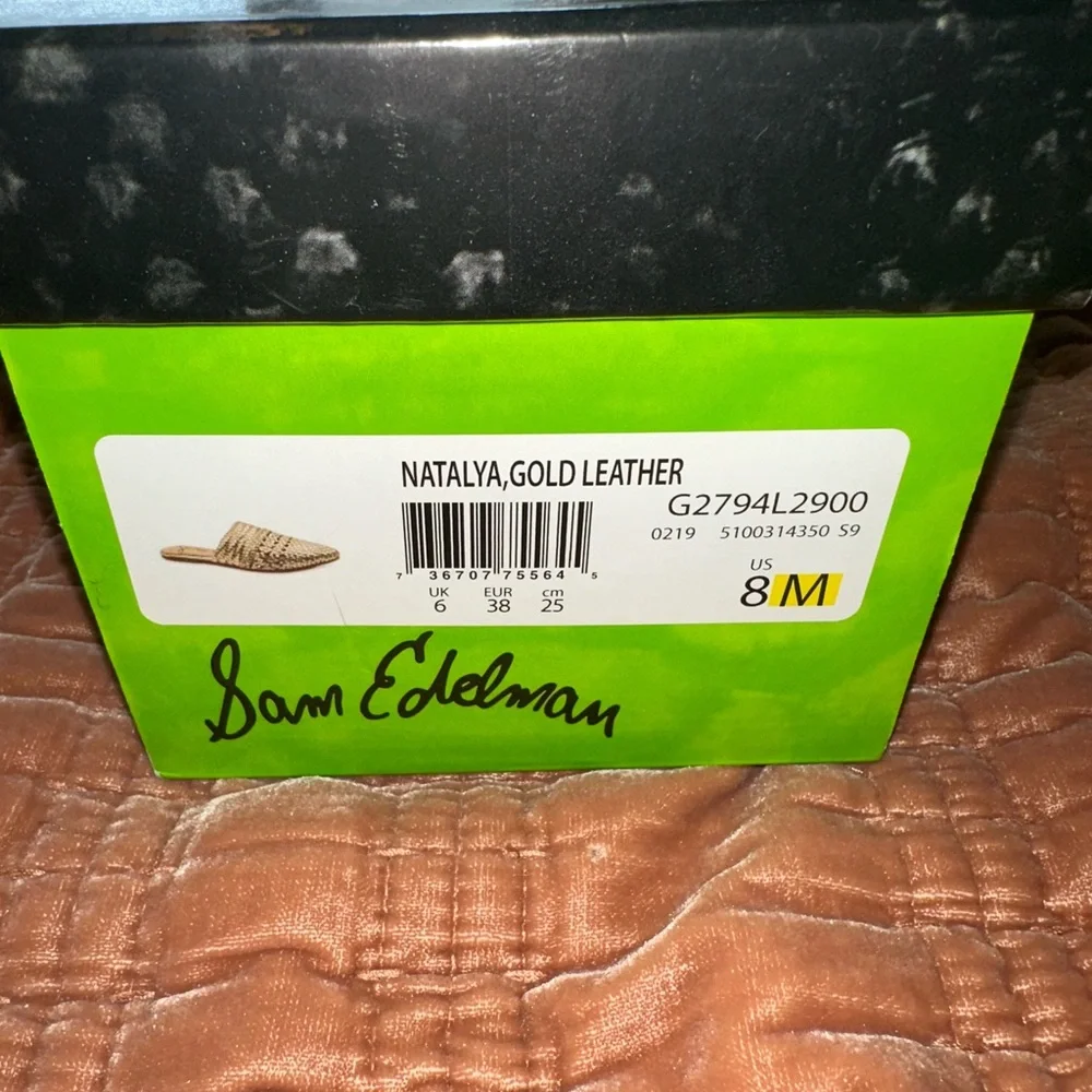 Sam Edelman Gold Woven Women's Mules - Picture 3 of 7